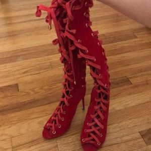 LACE UP RED HEELED BOOTS